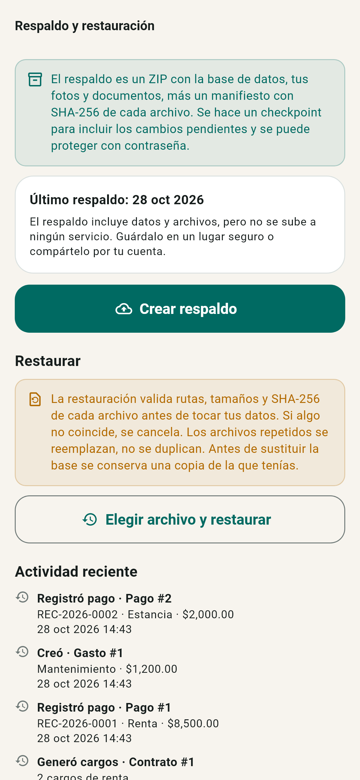 Pantalla de respaldo cifrado y restauración